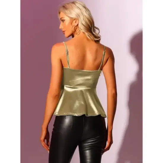 Allegra K Women's Satin V Neck Spaghetti Strap Sleeveless Cami Peplum Top image {3}