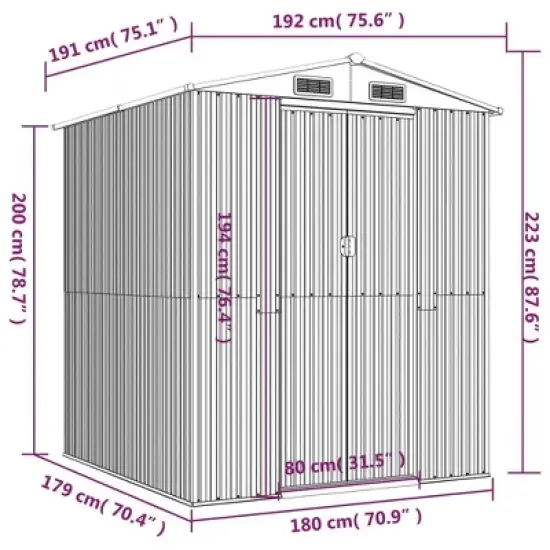 vidaXL Garden Shed Green Galvanized Steel Large Garden Shed - 75.6" x 75.2" x 87.8" image {7}