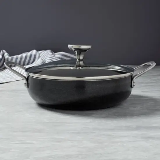 Infuse 3qt Nonstick Aluminum Caldero Black: Stovetop Deep Fryer, Hand Wash, Gas & Electric Compatible, 2-Piece Set image {2}