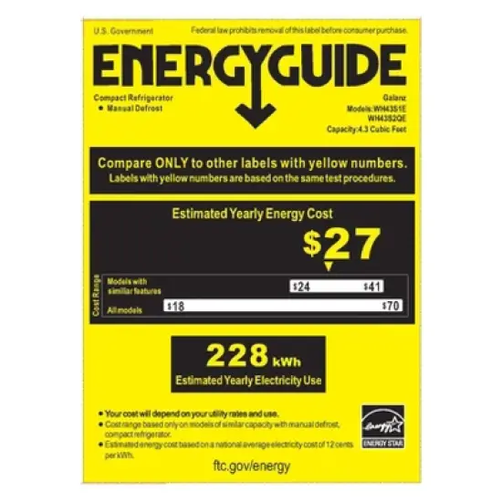 Whirlpool 4.3 cu ft Mini Refrigerator Stainless Steel WH43S1E: Compact Dorm Fridge, Energy Star, Reversible Door, 2 Shelves image {6}