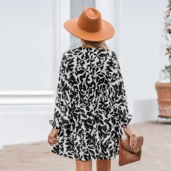 Women's Floral Print V-Neck Smocked Mini Dress - Cupshe image {4}