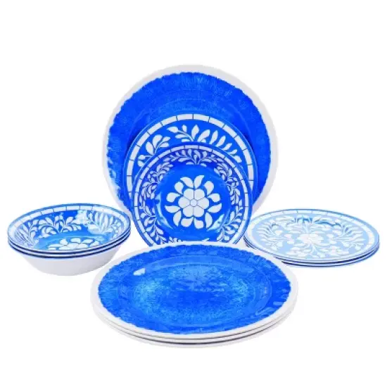 Elama Telly 12 Piece Melamine Dinnerware Set in Teal image {9}