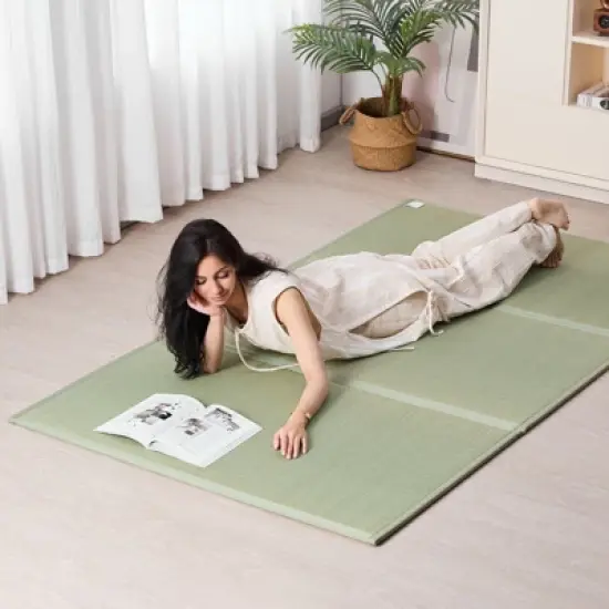 VEVOR Japanese Tatami Mat, Queen Size Foldable Japanese Tatami Mattress( Natural Rush Grass), Japanese Floor Mattress with Non-Slip Backing, Green image {1}