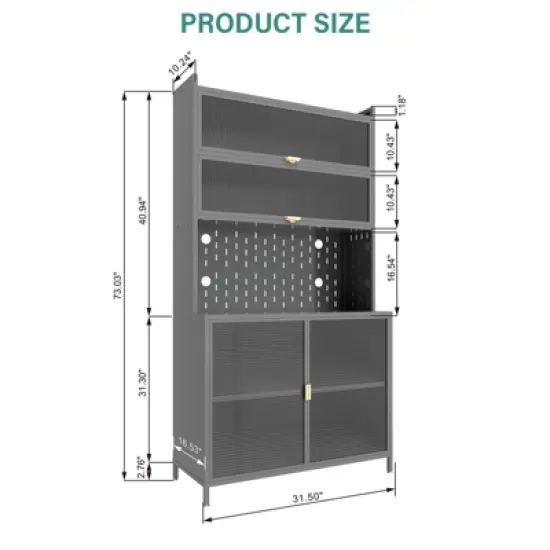 Kumasinova 73"Tall Kitchen Pantry Cabinet,6-Tier Hutch Cabinet with Pegboard,Adjustable Kitchen Cabinet,Anti-Tip Design,50lb Max Per Shelf image {2}