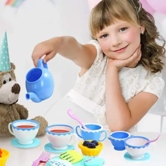Kidzlane Plastic Play Tea Set for Little Girls - 34 Pieces image {2}