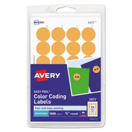 Avery Printable Self-Adhesive Removable Color-Coding Labels, 0.75" dia, Neon Orange, 24/Sheet, 42 Sheets/Pack, (5471) image {4}