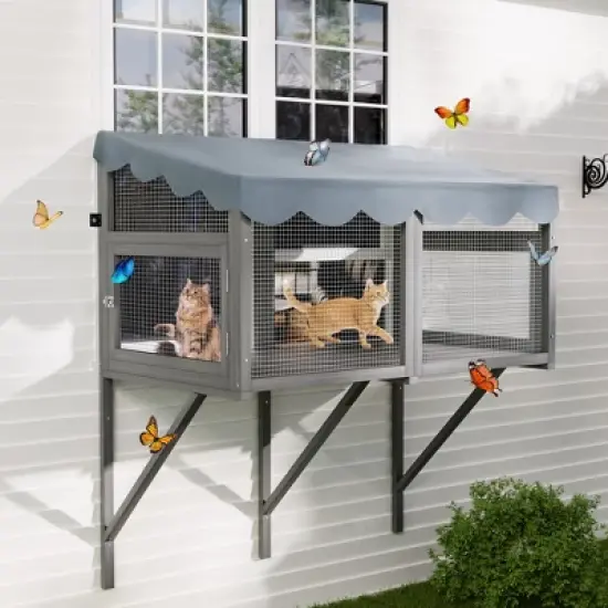 ORRD Cat Catio Window Box Enclosure, Wooden Perch House for Indoor Cats, Expandable Secure Outdoor Haven image {5}