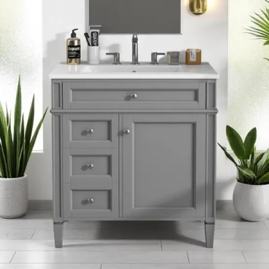 30" Bathroom Vanity with Sink &acirc;&acirc;&sbquo;?MDF and Solid Wood Cabinet, Roman Legs,Undermount Ceramic Sink,Freestanding Cabinet image {19}