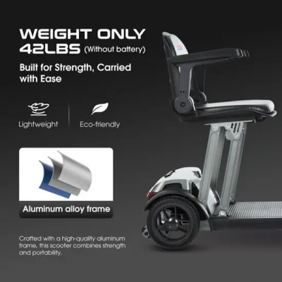Scooters for Adults 4 Wheel Powered Mobility Scooters Lightweight Folding Electric Bike for Seniors 265 lbs Capacity Bicycle USB Charger Port Black image {5}