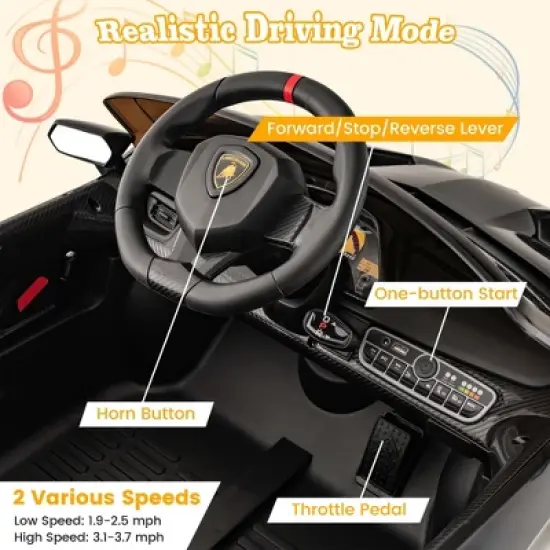 Costway Licensed Lamborghini 4WD Kids Ride-on Sports Car 12V Battery Powered 2.4G Remote Pink/White/Green/Black/Red image {4}