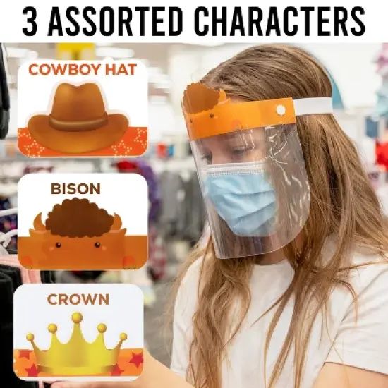Bison Life Kids Clear Disposable Face Shield with Elastic Headband, Assorted Characters - 6 Pack image {1}