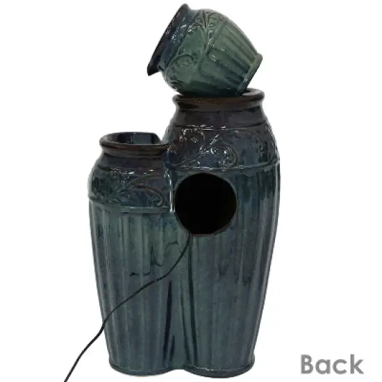 Sunnydaze 27"H Electric Ceramic Dark Turquoise Tour de Vase Outdoor Water Fountain with LED Lights image {8}