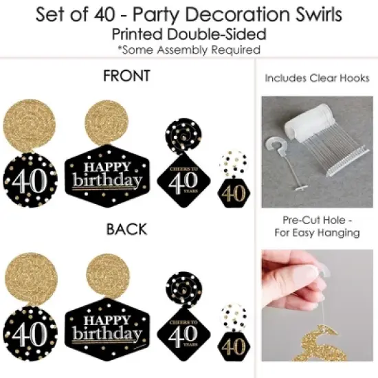 Big Dot of Happiness Adult 40th Birthday - Gold - Birthday Party Hanging Decor - Party Decoration Swirls - Set of 40 image {4}