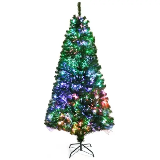 Costway 5/6/7 ft Pre-lit Fiber Optic PVC Artificial Christmas Tree with 449/617/820 Branch Tips image {12}