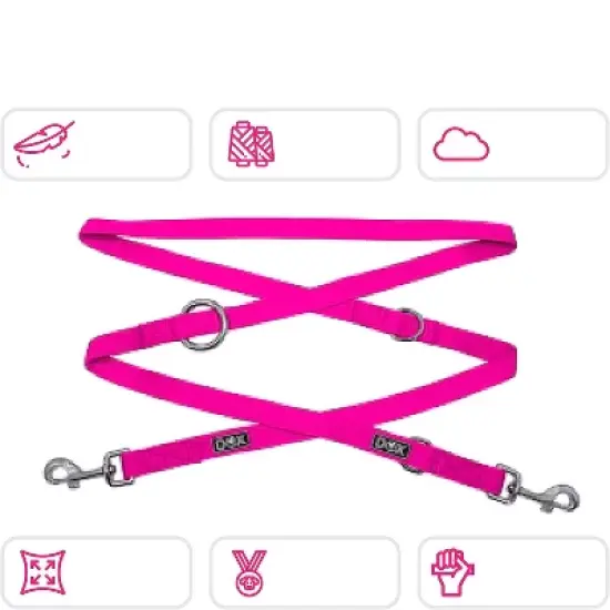 DDOXX Nylon Dog Leash, 3-Way Adjustable, 6.6 ft, Pink image {1}