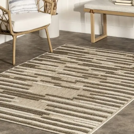 nuLOOM Shana Neutral Striped Indoor/Outdoor Patio Area Rug image {8}