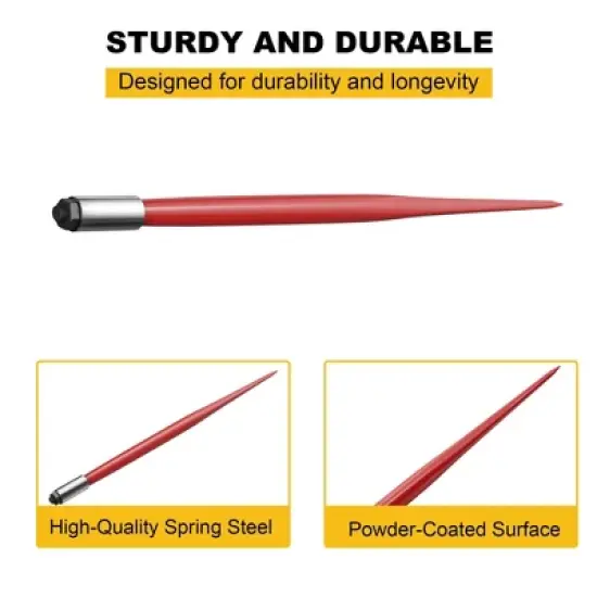 Hay Spear, Bale Spear - 49'' Heavy Duty 4500 Lbs Capacity, Quick Attach with Hex Nut & Sleeve for Tractors, Loaders image {3}