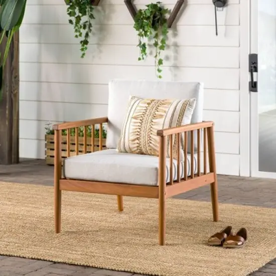 Saracina Home Modern Boho Eucalyptus Outdoor Spindle Arm Chair with Cushions
 image {1}