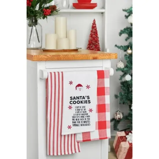 C&F Home Holiday Christmas "Santa's Cookies" Recipe with Santa Claus Face Cotton Flour Sack Kitchen Dish Towel Decor Decoration  27L x 18W in. image {3}