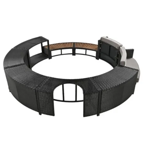 FIONECA Spa Surround Rattan Sofa Set with Storage, Mini Sofa & Cushions for Patio or Backyard, Grey image {12}