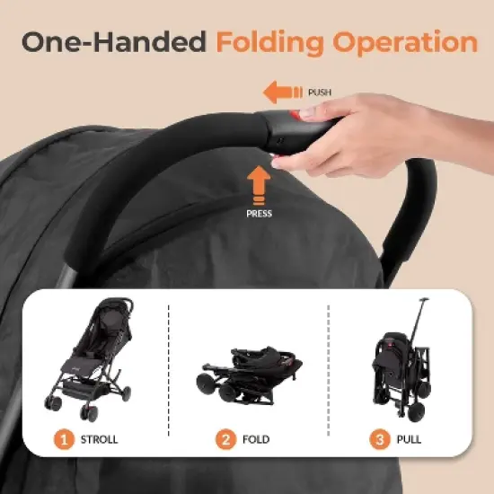 Jovial Portable Folding Baby Stroller - Compact, Lightweight Design with Reclining Seat, Storage Basket & Travel Bag (Black) image {6}