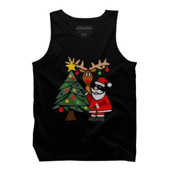 Men's Design By Humans Funny Cute Santa Claus and Christmas Reindeer by Tree By SmileToday Tank Top image {4}