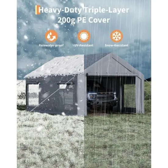 Durable Portable Carport Garage with Canopy Cover,Dual Front & Back Doors,Roll-Up Mesh Windows,Reinforced Frame for Vehicles,Boats and Outdoor Events image {4}