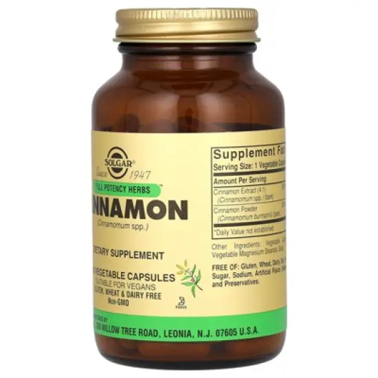 Solgar Full Potency Herbs, Cinnamon, 100 Vegetable Capsules image {3}