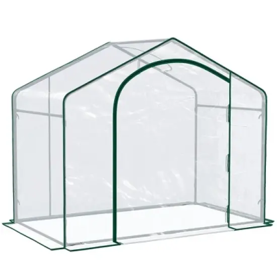 Outsunny 71'' x 39'' x 66'' Walk In Greenhouse Portable Hot House for Plants with Zippered Door and Top Window for Outdoor, Garden, Patio, PVC Cover image {8}