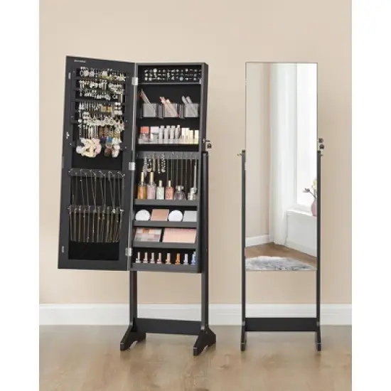 SONGMICS Mirrored Jewelry Cabinet Armoire Freestanding Lockable Storage Box Organizer Unit with Full-Length Frameless Mirror image {3}