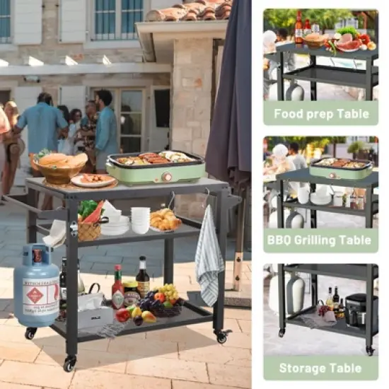 CLIHOME Outdoor 3-Shelf Grill Table,Stainless Steel Grill Cart Outdoor with Wheels image {5}