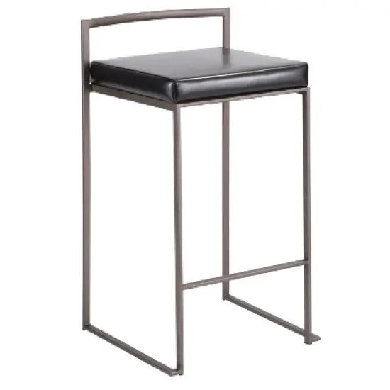 Set of 2 26" Fuji Contemporary Stackable Counter Height Barstools Antique with Cushion image {9}