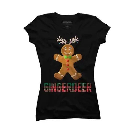 Junior's Design By Humans Gingerbread Reindeer Matching Family Group Christmas Pajama By Forever9 T-Shirt image {3}