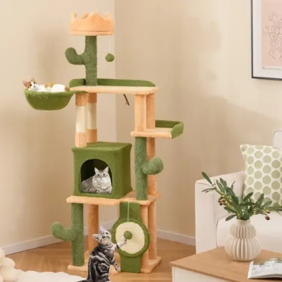 Tangkula 63" Cactus Cat Tree for Indoor Cats w/ Sisal Scratching Posts & Board Condo image {1}