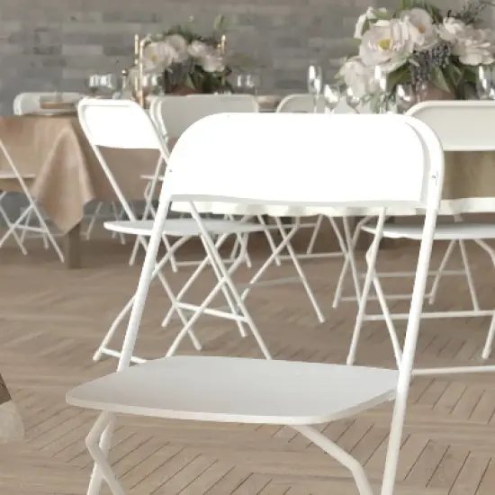 Emma and Oliver 4 Pack of All-Weather, Extra Wide Contoured Plastic Folding Chairs with Metal Frame and 650 lb. Static Weight Capacity image {14}