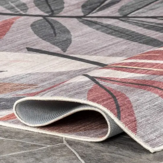 nulOOM Mayra Tropical Leaves Machine Washable Indoor/Outdoor Patio Area Rug image {3}