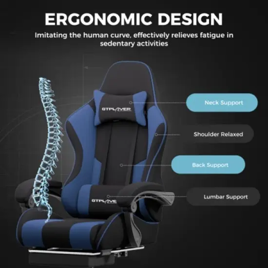 GTPLAYER Fabric Gaming Chair with Footrest and Lumbar Support, Height Adjustable Computer Chair with Headrest image {5}