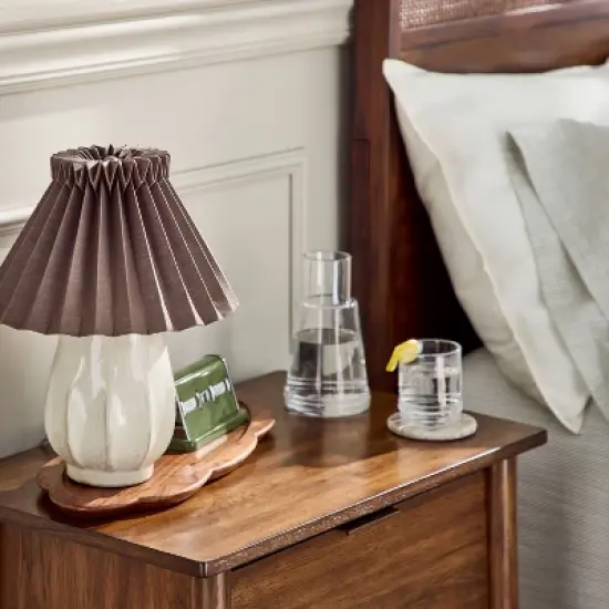 Ceramic with Brown Knife Pleat Shade Accent Table Lamp Sour Cream - Hearth & Hand&trade; with Magnolia image {2}