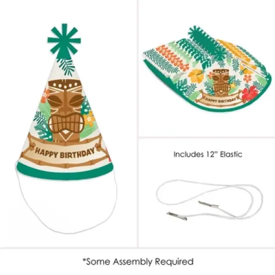 Big Dot of Happiness Tropical Luau - Cone Happy Birthday Party Hats for Kids and Adults - Set of 8 (Standard Size) image {4}