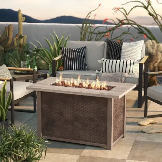 Stamped Steel Wicker Propane Fire Pit Brown - Threshold&trade; image {1}