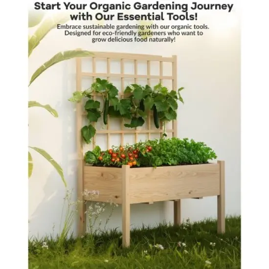 Raised Garden Bed with Trellis, Elevated Planter Box with Legs for Backyard, Patio image {5}