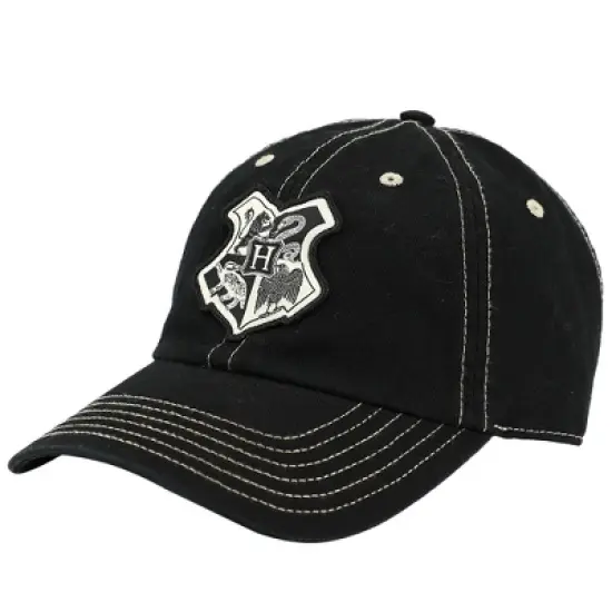 Harry Potter Flat Embroidered Two-Tone Crest Black Dad Hat for Men image {2}