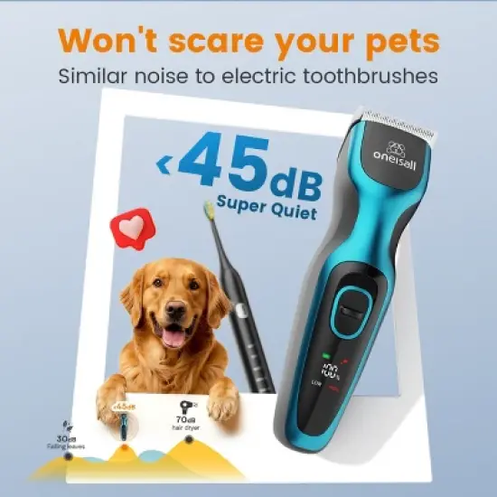 Oneisall DTJ-001 Cordless Dog Clippers for Thick Coats, Rechargeable Grooming Kit w/ Detachable Blade image {3}