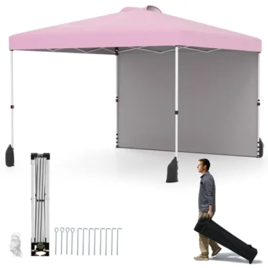 Tangkula 10 X 10 FT Pop up Canopy Tent w/ 1 Sidewall Wheeled Bag 8 Stakes & 4 Wind Ropes image {12}
