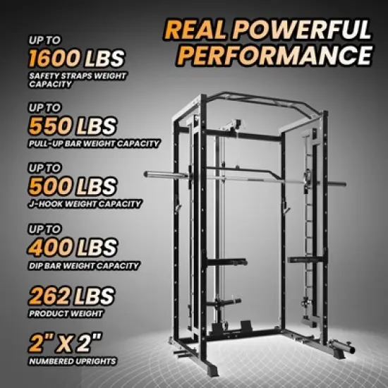 ODK Power Cage with Smithbar, 1600 Lbs Power Rack with LAT Pulldown, Multi-Functional Squat Rack, Power Cage for Home Gym Equipment image {3}