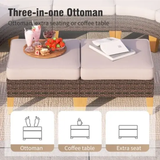 Captiva Designs 12pc Outdoor Wicker Rattan Patio Half-Moon Curved Sectional Sofa Set with Cushioned Ottoman image {4}