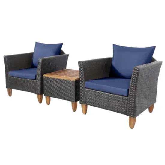 Costway 3PCS Patio Wicker Rattan Sofa Set Furniture Acacia Wood Conversation image {9}