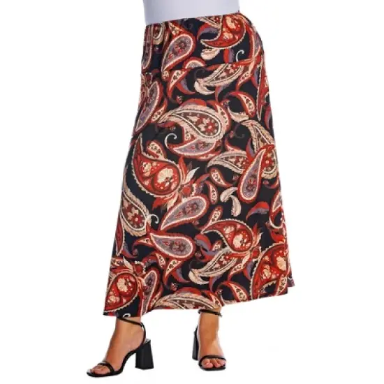 Womens Plus Size Black and Red Paisley Print Maxi Skirt image {3}