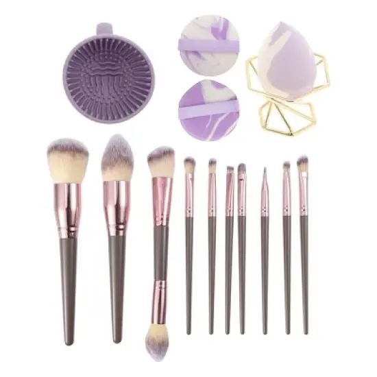 Unique Bargains Makeup Brush Sponge Kit Purple 15 Pcs image {6}