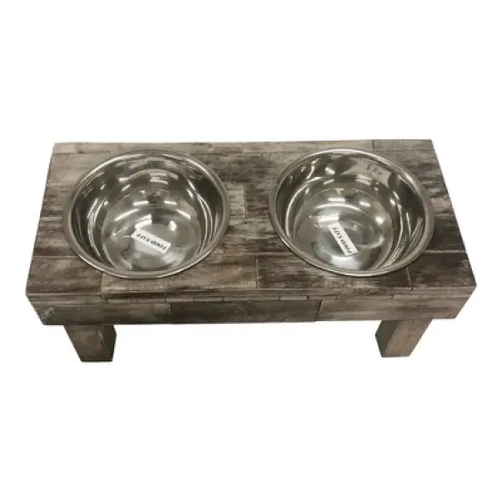 Huntley Pet Berjen Table Elevated Double Bowl Pet Feeder, Brown Wash (Large) image {6}